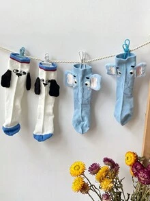 2 Pairs/1 Pair 3D Animal Ear Socks, Unisex Cute Creative Cartoon Socks With Puppy & Elephant Patterns, Suitable For Couples, Home Life, Pajama Party, Performance Outfits - Multicolor - View 4