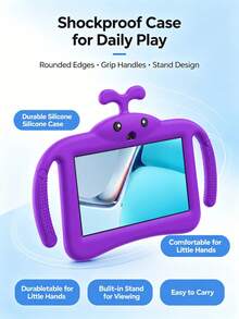 Qetupa Tablet Anak 7 Inci Android 13, 4GB+64GB, Layar IPS 1024x600, Kamera Ganda, Baterai 3500mAh, WiFi, Tablet Balita dengan Casing Anti Guncangan, Kontrol Orang Tua, Tablet Pembelajaran Edukatif, Hadiah Ulang Tahun Anak (Tanpa Adaptor) - Purple - View 3