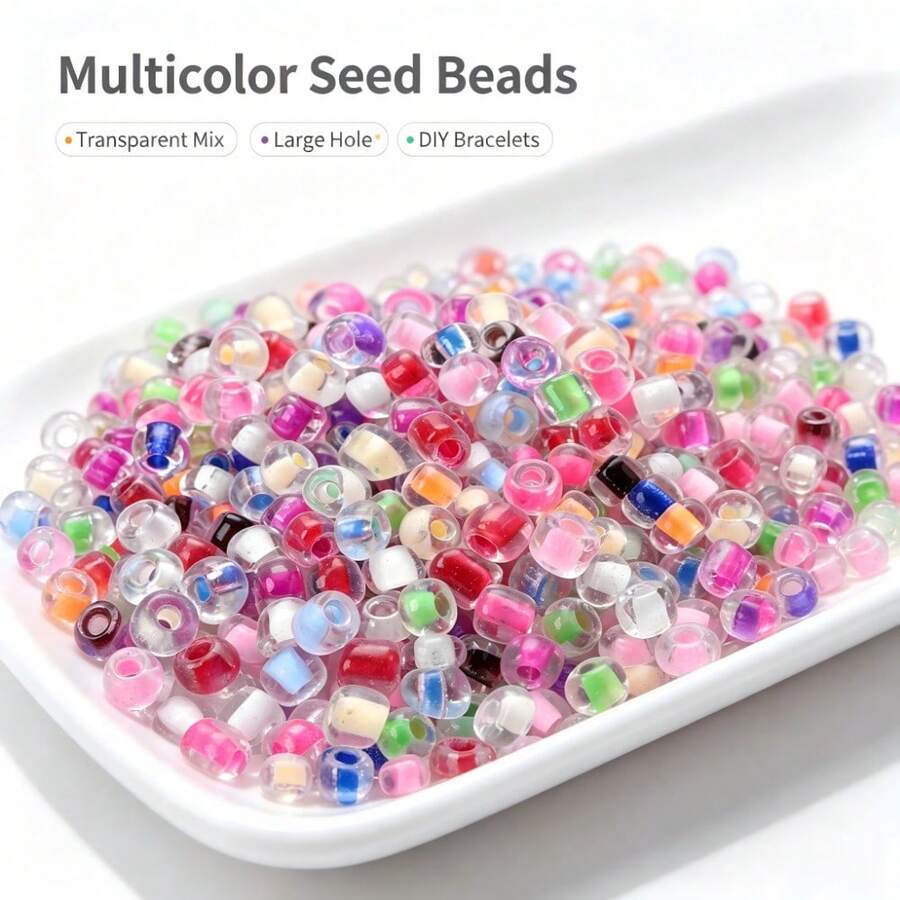 200Pcs 4mm Transparent Color Core Glass Seed Beads, Irregular Round Mini Loose Beads For DIY Bracelet, Earring, Handmade Jewelry Making - Seed Beads - View 1