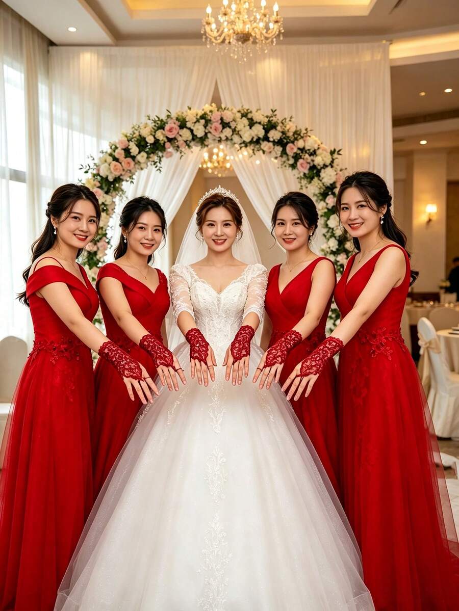 10/6/5/1 Pair Women's Bridal Wedding Lace Trim Hollow Rhinestone Studded Fingerless Mesh Short Wedding Dress Accessory Gloves