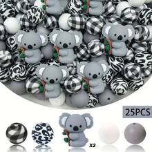 7/25/34PCS 3D Animal Silicone Bead Set White Rabbit Monkey Koala Deer Cow Otter Shaped Beads With 15mm Round Beads Adult DIY Accessories Suitable For DIY Beaded Pens, Earrings, Etc. Suitable As Holiday Birthday Gifts Beads & Bead Assortments - 3D Animal Set 6 - View 8