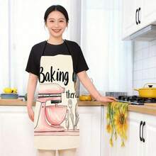 1pc Blender Print Apron, Funny Print Kitchen Baking Apron, Sleeveless Apron - Black - View 7