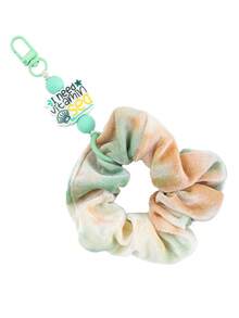 Scrunchie de Veludo Tie Dye com Chaveiro de Pingente de Letra, Elástico de Cabelo em Tecido Degradê com Pingente de Contas, Suporte de Rabo de Cavalo Elástico Macio, Pulseira da Moda - 2850 - Visão 12
