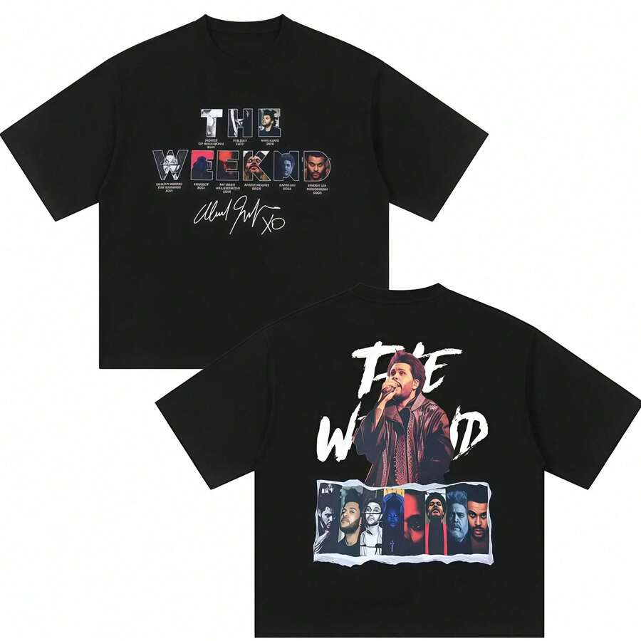 Men's Graphic T-Shirt With A Double-Sided Design Inspired By 's "XO" Universe; Adorned With An XO Grid Pattern And A Collage-Style Visual. - 黑色 - 查看 1