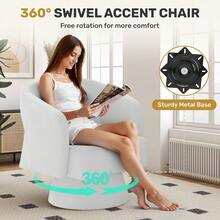 Nalupatio Swivel Accent Chair, Modern Comfy Barrel Chairs, Oversized Upholstered Round Arm Chair For Living Room, Bedroom, Reading Room,1 PCS,White-Chenille - 白色 - 查看 4
