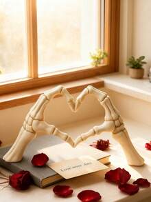 1pc Hand Gesture Desktop Decor, Skeleton Couple Statue, Creative Wedding Home Ornament, Heart-Shaped And Hand-Shaped Small Sculpture, Suitable For Living Room, Bookshelf, Coffee Table, Home Decor, Bedroom, Office, Student Use, Halloween Gift, Winter Valentine's Day Gift - Multicolor - View 7