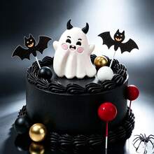 15 Peças Conjunto de Decoração de Bolo de Halloween com Fantasma Demônio Fofo, Toppers de Bolo de Morcego com Glitter, Decoração de Bolas de Espuma Preta, Dourada, Branca e Vermelha, Estilo Gótico Fofo e Excêntrico, Suprimentos de Decoração de Sobremesa e Cozimento para Festa de Aniversário de Halloween Infantil - Multicolorido - Visão 4