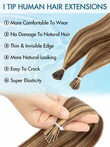 I Tip Human Hair Extensions 16-22 Inch Invisible Keratin Fusion Straight Remy Real Hair 25g/30g/50g Natural Black Blonde Highlights For Women Wedding Party Daily Wear Summer Holiday Concert Travel Beauty Accessory - Multicolor - View 5