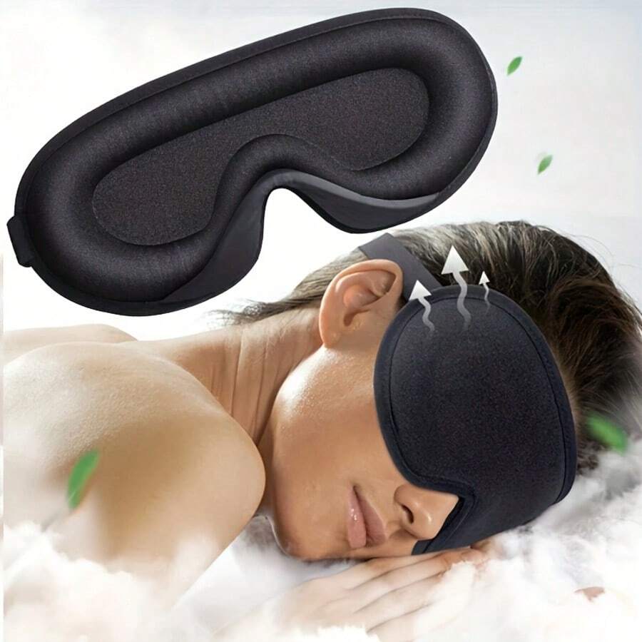 超柔軟 3D 睡眠眼罩－符合人體工學設計，男女適用，透氣舒適，適合所有膚質，完美放鬆與恢復，睡眠輔助配件 | 平滑觸感面罩 | 透氣布料，旅行必備休息眼罩 - 黑色-1pc - 查看 1