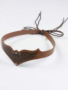 1pc Adjustable PU Leather Headband Viking Warrior Crown Eagle Wing Pattern Medieval Fantasy Costume Accessory For Women LARP Role Play Renaissance Festival Halloween Holiday Outfit - Headdress - View 3