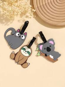 3pcs Asymmetrical Cartoon Animal PVC Luggage Tags, Sloth Cat Koala Soft Rubber Pendant, Cute Asymmetrical Suitcase Luggage Tag Anti-Loss Name Tag, Playful Parent-Child Travel Identification Small Pendant Gift - Multicolor - View 3