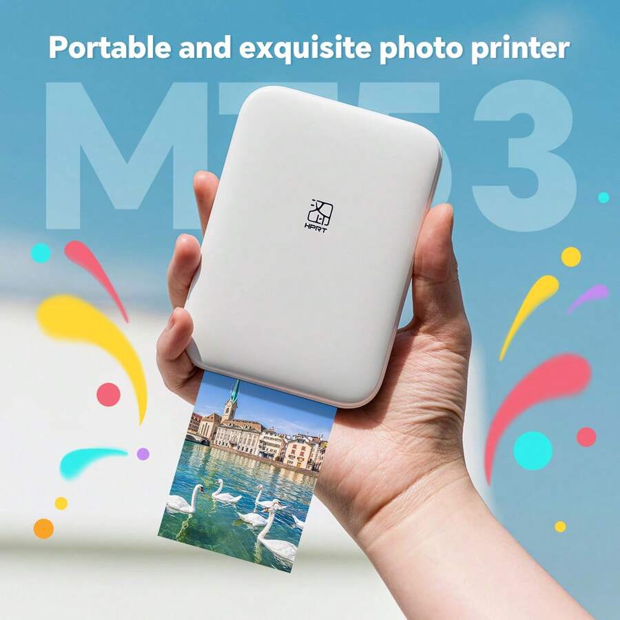 HPRT MT53 Pocket High-Definition Photo Printer - Instant Wireless Printing - ZINK Technology, Vibrant Color Reproduction, Portable Travel Design - White - View 1