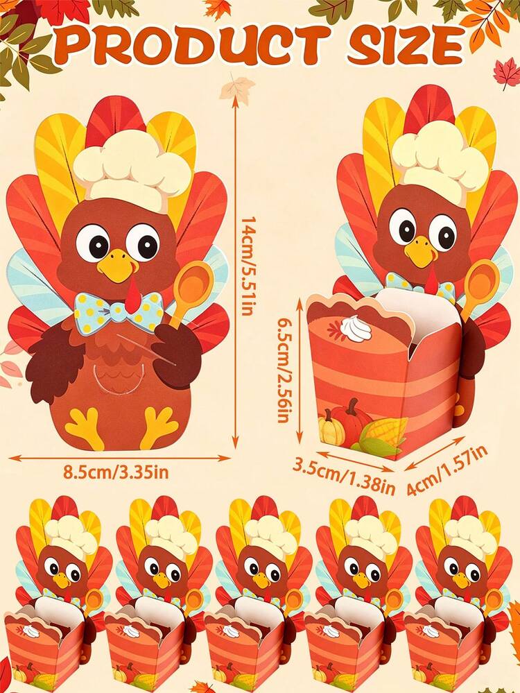 24sets(24 Cards+24 Boxes) Turkey Shaped Gift Boxes Turkey Pumpkin Pattern Paper Gift Packaging Box Cartoon Thanksgiving Harvest Theme Treat Boxes For Fall Thanksgiving Day Party Favors - Multicolor - View 3