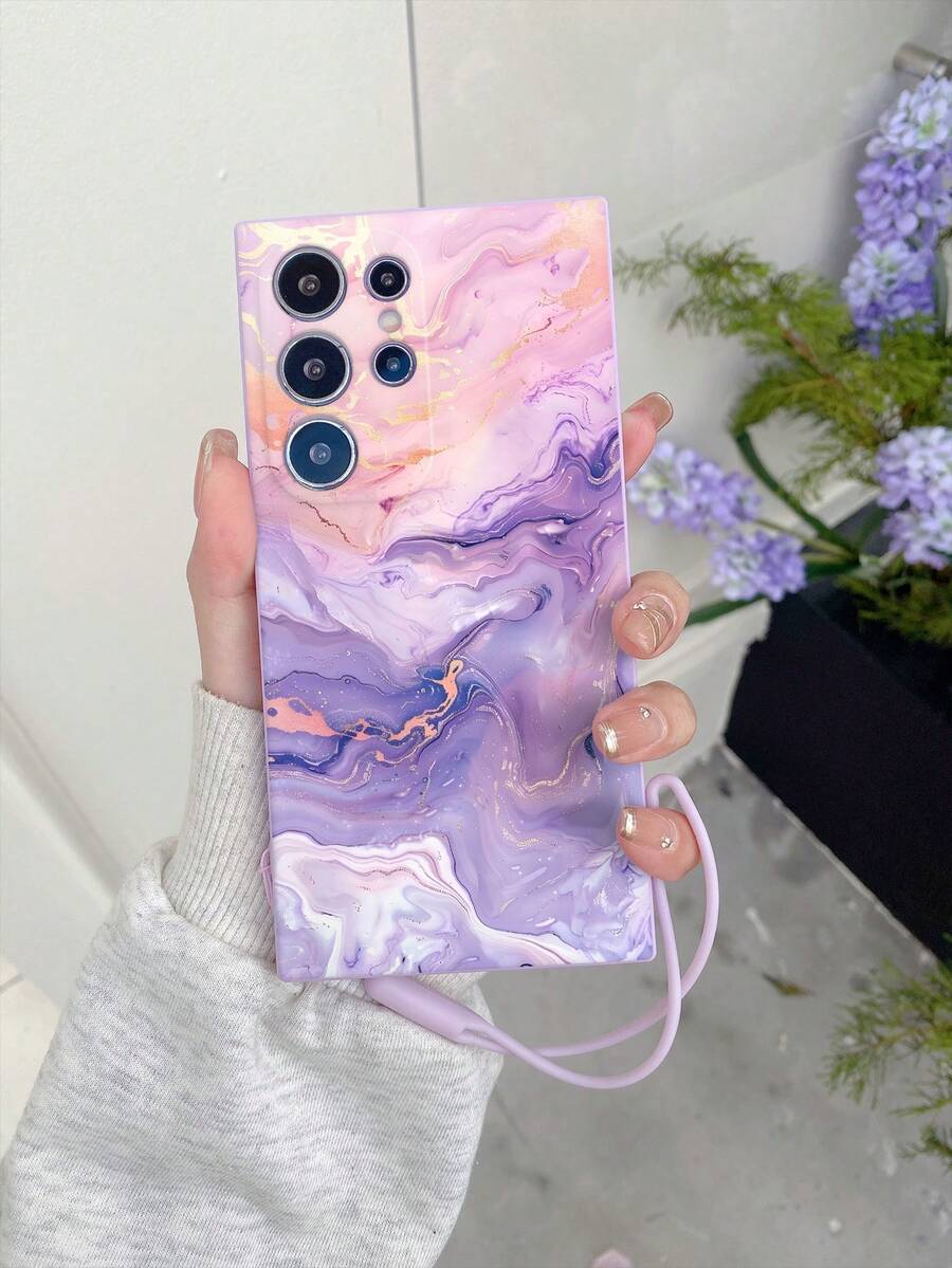 #Android# 1 buah Casing Ponsel TPU Ungu Gradien Pola Marmer Emas Cair Tahan Guncangan dan 1 buah Tali Pergelangan Tangan Silikon Ungu, Cocok untuk Casing Ponsel Serbaguna/Casing Ponsel dengan Tali/Casing Ponsel Lucu/Casing Ponsel Apple/Casing Ponsel Android/Casing Ponsel/Casing Ponsel/Casing Ponsel - MultiWarna - View 1