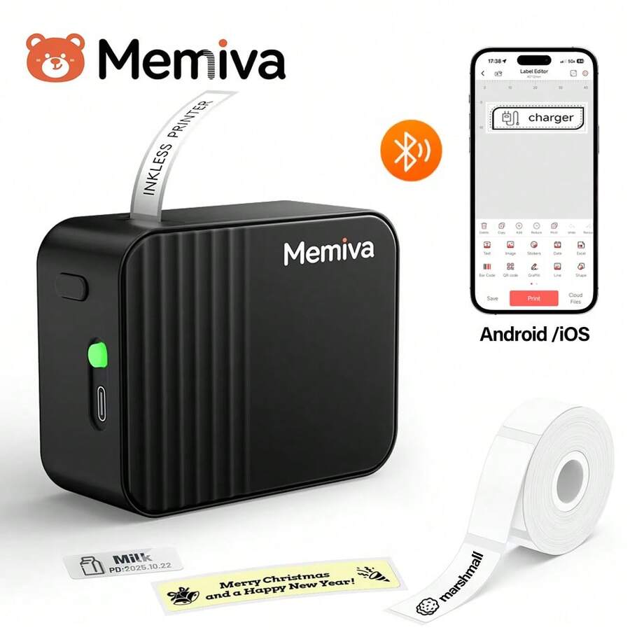 طابعة ملصقات Marklife Memiva A1 Mini محمولة بتقنية RFID وطباعة حرارية ذاتية اللصق، نفس موديل Marklife P15، صانعة ملصقات ورقية لاصقة بدون حبر، صانعة ملصقات بلوتوث