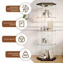 Caluself Glass Display Case, Single Doors, Four-Tiered Pentagonal Transparent Glass Cabinet, Suitable For Product Display, Black Base - 1PC - View 6