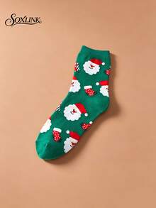 4 paia di calze a metà polpaccio da donna con motivi natalizi a cartoni animati, calze a metà polpaccio da donna a tema natalizio autunno/inverno con Babbo Natale & omino di pan di zenzero, calze regalo per le vacanze per studenti - Multicolore - Visualizzare 8