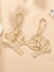 Wingslove Women's Sexy Sheer Lace Half Cup Bra, Unpadded Mesh Underwire Lingerie - Apricot - View 9