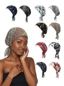 Women's Pattern Printed Sleep Cap, Large Reversible Elastic Wide Band, Silk Texture Night Hair Protection Cap, Suitable For Curly Hair, Braids, Natural Hair Protection - Multicolor - View 12