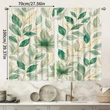 2pcs Watercolor Green Leaf Print Decorative Curtains, No-Drill Rod Pocket Design, Easy Installation & Removable, Polyester Material, Suitable For Living Room, Bedroom, Bohemian Nordic Modern Home Decor - Multicolor - View 13