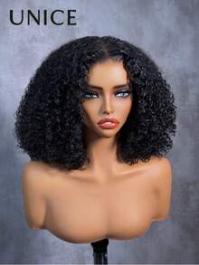 UNice Afro Kinky Curly 100% 真人髮 7x5 Bye Bye Knots 前蕾絲假髮 自然黑 預拔髮際線 預剪漂色髮結 抽繩式假髮 分層指捲波浪 捲髮 初學者友善 即戴式 無膠假髮 200% 密度 - Natural Black - 查看 7
