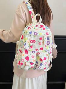 Dedoo Backpack Lunch Bag Two Pencil Cases 4Pcs,Colorful Floral Strawberry,No Pendant Clear Pocket Multi Layer Zipper Compartments,For Teen Girls SchoolDaily - Multicolor - View 4