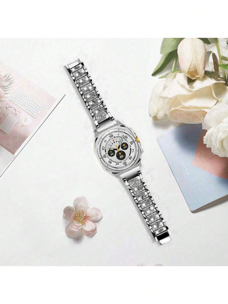 Watch Band + Case For Galaxy Watch 9/8, 1pc Women's Jewelry Shiny Diamond Metal Dress Watch Band + 1pc Shiny Case (Screen Protector Not Included), Compatible With Galaxy Watch 9/8 Classic 46mm Adjustable Replacement Band Accessories Sports Band, Unisex, Compatible With Galaxy Watch 9/8 40mm 44mm - Black + Black Case - View 2