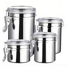 1pc Stainless Steel Airtight Coffee Canister With Clear Lid, Coffee Bean, Ground Coffee, Tea, Sugar & Dry Food Storage Container For Kitchen Pantry Countertop - View 11