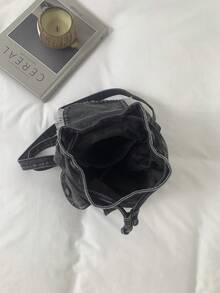 Dedoo 女款迷你抽繩翻蓋後背包，純色無印花，無吊飾蕾絲飾邊標籤，雙側口袋，適合日常通勤、上學、旅行 - 黑色 - 查看 7