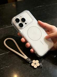 Casing Ponsel Mewah Ultra Tipis Transparan Putih Lembut Matte dengan Pengisian Daya Nirkabel Magnetik, Jendela Besar yang Langsung Berubah Menjadi Casing Ponsel 17 Pro Max, Dilengkapi dengan Aksesori Tali Pergelangan Tangan Bentuk Daun Semanggi Lima, Kompatibel dengan iPhone 17 Pro Max, 17 Pro, 17, 16 Pro Max, 16, 15 Pro, 14, 13, 12, 11 dan Model Lainnya, Potongan Pelindung Kamera yang Presisi, Pelindung Tahan Guncangan dan Anti Jatuh - Clear - View 4