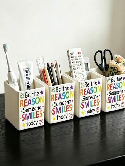 "Be The Reason Someone Smiles Today" Rainbow Inspirational Quote Multi-Functional Storage Box, Desktop Organizer, Can Hold Makeup Brushes, Pens, Remote Controls, Utensils And Small Items, Suitable For Bathroom, Kitchen, Office, Bedroom, Living Room, RV Compact Space-Saving Storage, Home Essential, Gift For Her, Birthday Gift, Back To School, Teacher's Day Gift