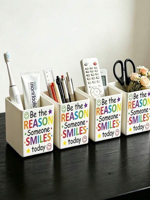 "Be The Reason Someone Smiles Today" Rainbow Inspirational Quote Multi-Functional Storage Box, Desktop Organizer, Can Hold Makeup Brushes, Pens, Remote Controls, Utensils And Small Items, Suitable For Bathroom, Kitchen, Office, Bedroom, Living Room, RV Compact Space-Saving Storage, Home Essential, Gift For Her, Birthday Gift, Back To School, Teacher's Day Gift