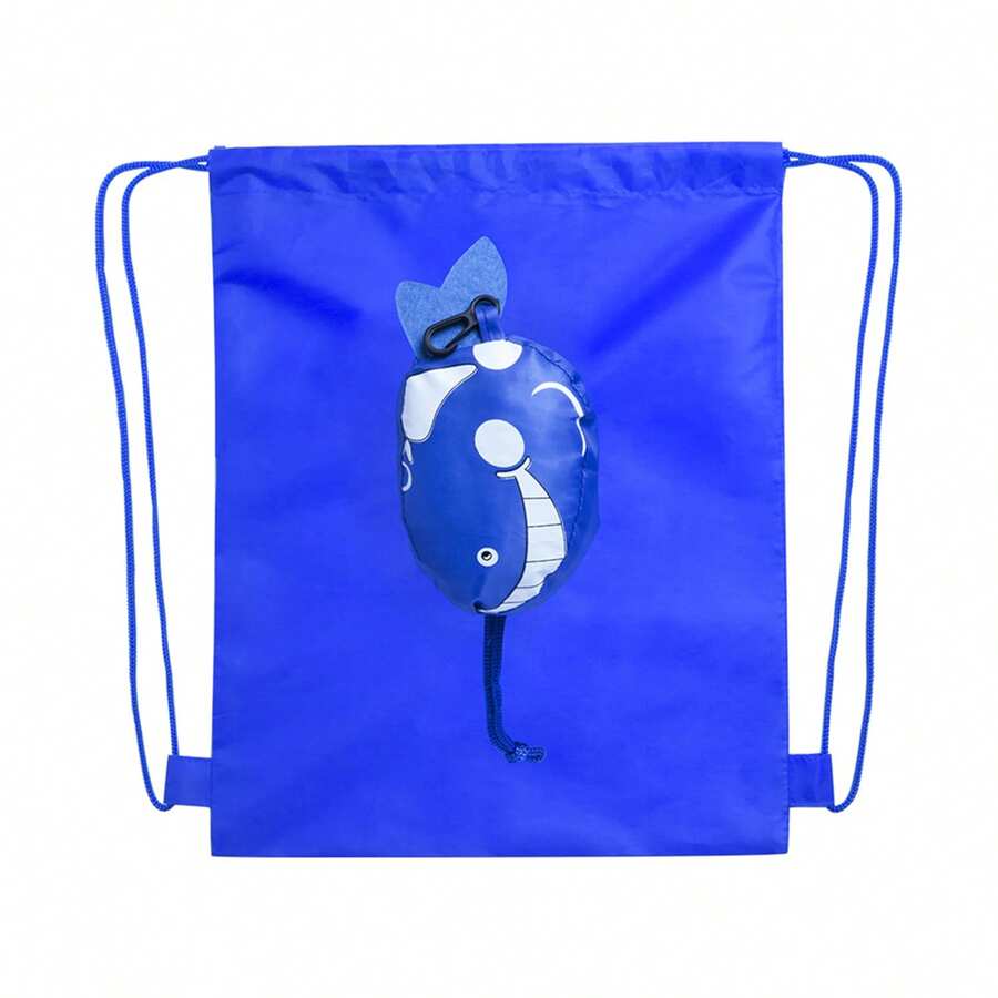 Dam Kissa Foldable Drawstring Backpack For Kids, Made Of 190T Polyester. Folded To A Small Size In The Shape Of A Whale. - Blue - View 1