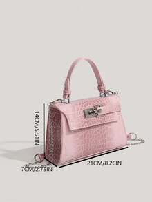 Sweet Cool Y2K High-End Lock Design Crocodile Embossed Small Square Bag Versatile Shoulder Crossbody Handbag - Pink - View 8