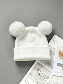 3pcs/1pc Warm Knitted Knitted Hat, Cute Plush Double Pom Pom Design, Thickened Hat Body, Suitable For Newborns - Multicolor - View 40
