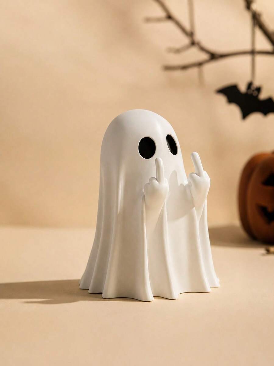 2/1pc Humorous Ghost Resin Statue, Cute Funny Halloween Ghost Figurine, Creative Prank Desktop Decor, Suitable For Porch Fireplace Mantel Indoor Home Decoration, Humorous Party Decor, Halloween Birthday Housewarming Creative Gift