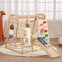 Indoor Jungle Gym, 7-In-1 Toddler Indoor Playground, 47.2 X 58 X 56 Inch, With Wood And Rope Ladder, Net Ladder, Swing, Monkey Bar, Slide, Climbing Wall, Wooden Indoor Climbing Toys For Kids - Wood, 7-in-1, Size L - View 1