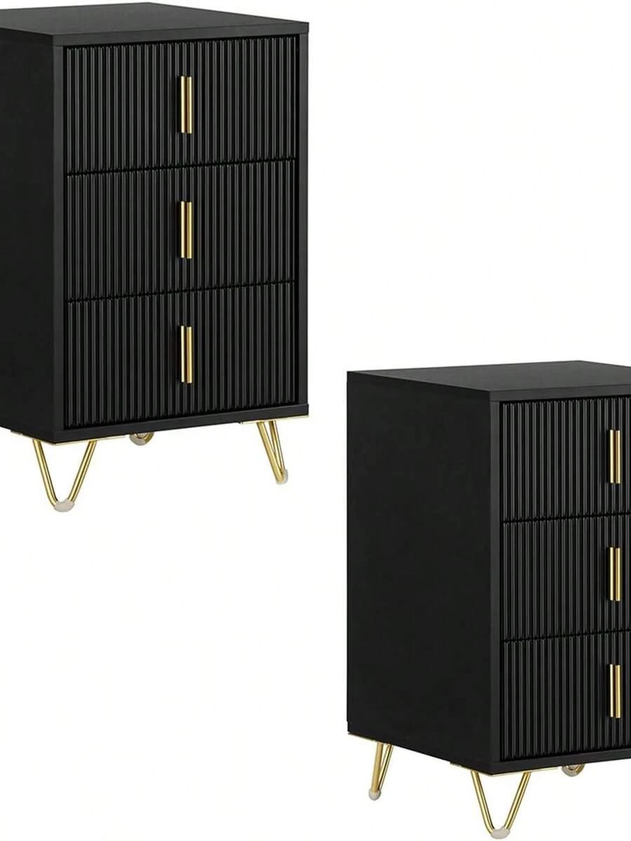 SoBuy 兩件式床頭櫃,帶三個抽屜,尺寸 40x36x63 厘米,現代風格 - 黑色 - 查看 1