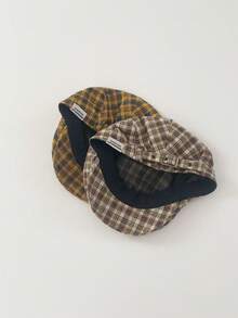 1pc Plaid Canvas Newsboy Cap, Retro Vintage Versatile Baseball Cap For Women And Men, Spring/Autumn, Minimalist Beret, Large Head Circumference, Face-Slimming - Multicolor - View 2
