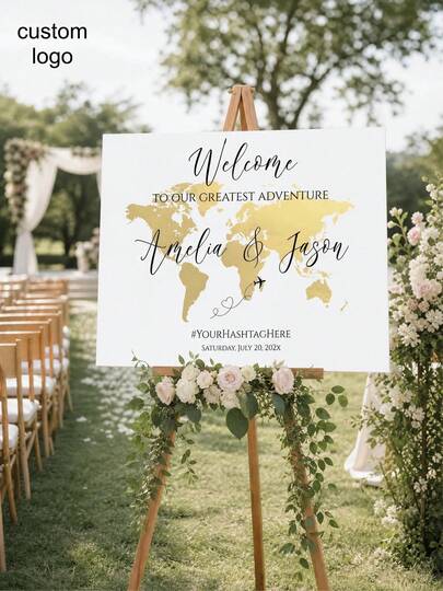 Personalized Acrylic Wedding Welcome Sign With World Map & Travel Theme, Custom Couple Names & Date, Clear Or Frosted Acrylic Guest Sign-In Board, Destination Wedding Decor, Elopement Poster
