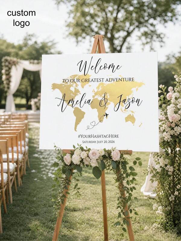 Personalized Acrylic Wedding Welcome Sign With World Map & Travel Theme, Custom Couple Names & Date, Clear Or Frosted Acrylic Guest Sign-In Board, Destination Wedding Decor, Elopement Poster