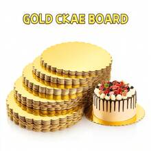 8Pcs Gold Scalloped Edge Round Cake Boards, Thick Sturdy Cake Base Cardboard Circles, Waterproof Oilproof Cake Tray Stand For Birthday Wedding Party Anniversary Baking Dessert Display - Gold - View 1