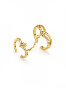 Exquisite Luxury V-Shaped Double Opening Chain Ring Set, Suitable For Women To Wear At Banquets, Parties And Festive Occasions - V-shaped Midi Ring - View 6