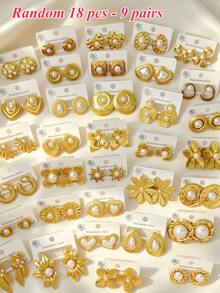 70pcs/35pairs - A Set Of Exquisite And Elegant Pearl Earrings, Suitable For Women To Wear, Including Thick And Bold Gold Earrings Decoration, With Beautiful Flower, Gold Drop, Hoop And Asymmetrical Geometric Patterns In Multiple Styles, Can Be Matched According To Different Occasion Needs. - Random Earring Set - View 12