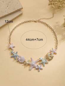 1pc Beach Vacation Style Multi-Color Starfish & Shell Patchwork Necklace, Creative Fresh Design With Faux Pearl Accents, Women's Neck Jewelry Suitable For Daily Wear, Beach Vacation, Party And Music Festival - Multicolor - View 4