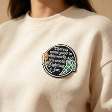 1pc Healing Inspirational Quote Floral Leaf Embroidered Iron-On Patch, English Positive Sentence Decorative Patch For Jacket, Backpack, Denim Clothing DIY Accessory Badge - A - View 5