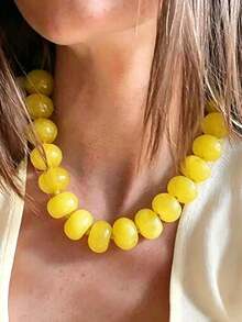 1pc Bohemian Fashion Casual Dopamine Beaded Necklace, Suitable For Daily, Vacation, Travel, Casual Wear, Fashion Jewelry Gift For Family And Friends - Yellow - View 3