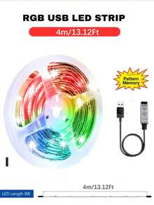 1 捲 50FT LED RGB 燈條,柔性 LED 燈條,RGB 多彩可調光,3 按鈕數據線控制,多種照明模式,亮度可調,USB 供電,自黏背膠,彩色電視背景裝飾燈,適用於房間和臥室裝飾,節日派對 - 彩色 - 查看 13