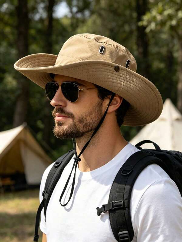 1 buah Topi Ember Pria UPF50 Cepat Kering Bahan Nilon dengan Tali Dagu yang Dapat Diatur, Topi Bernapas untuk Aktivitas Luar Ruangan Memancing Berkemah Berburu, Topi Pelindung Matahari Musim Panas