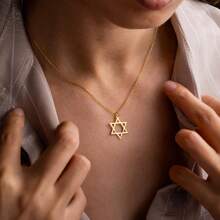 Gold Magen David Pendant Necklace, Tiny Star Of David Pendant Necklace, Stainless Steel Religious , David Star Necklace - Gold - View 2